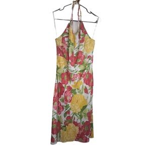 LOFT Vibrant Backless Floral Dress - Red, Yellow, Green